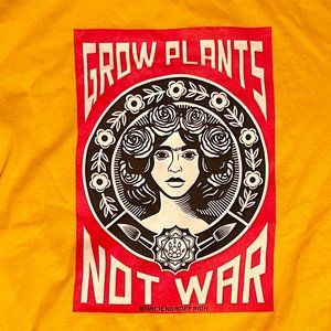 Grow Plants Not War Frida Kahlo Inspired Boho Art Vintage Yellow T Shirt Small